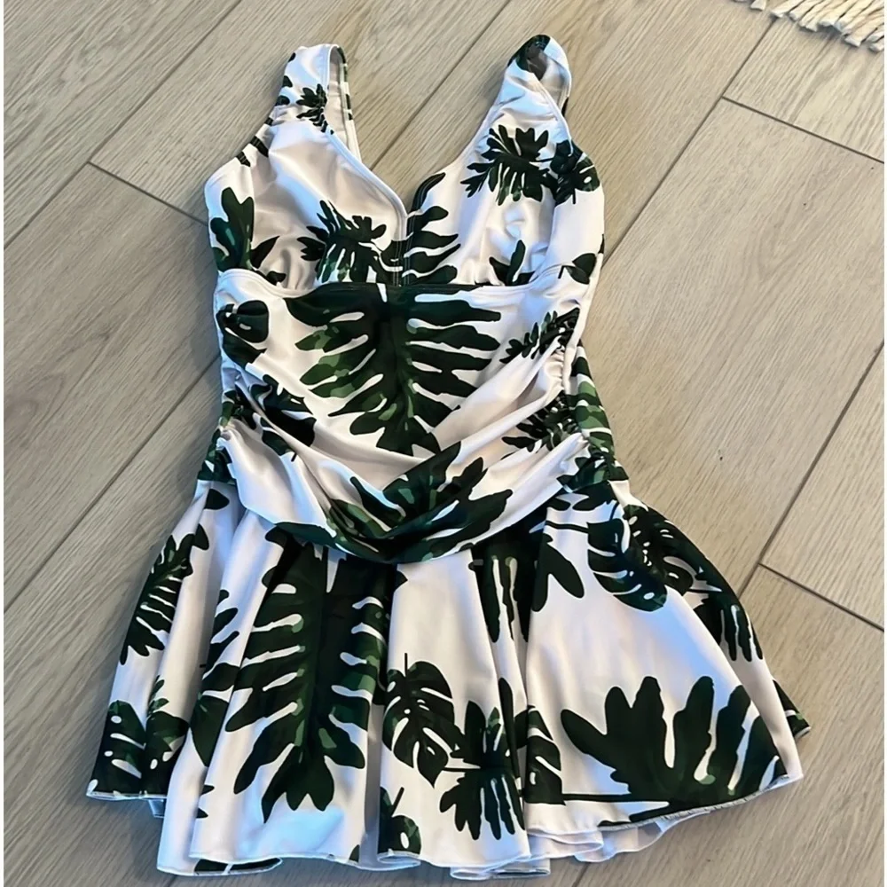 NBW,  One-Piece Palm Beach Bathing Suit with Attached Skort, Size M